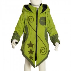 Manteau ethnique enfant capuche pointue vert anis