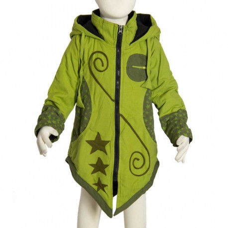 Girl ethnic coat sharp hood lemon green