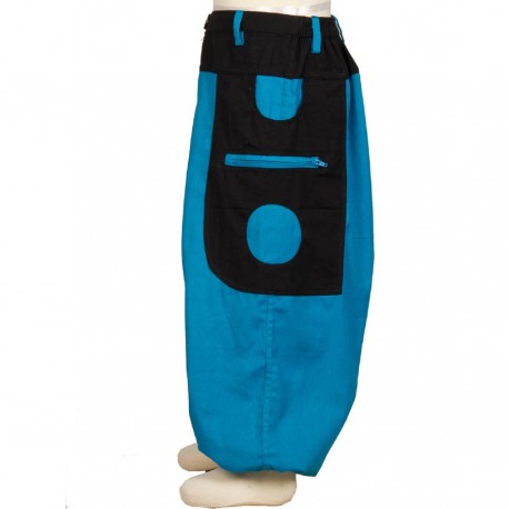 Kid Moroccan trousers cotton turquoise and black    12months