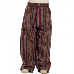 Pantalon coton indien rayé bordeaux