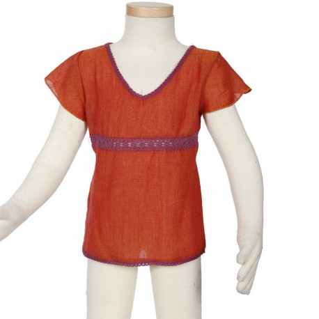 Ethnic girl tee shirt short sleeves orange