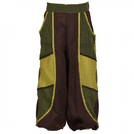 Kid baggy trousers army, lemon and brown