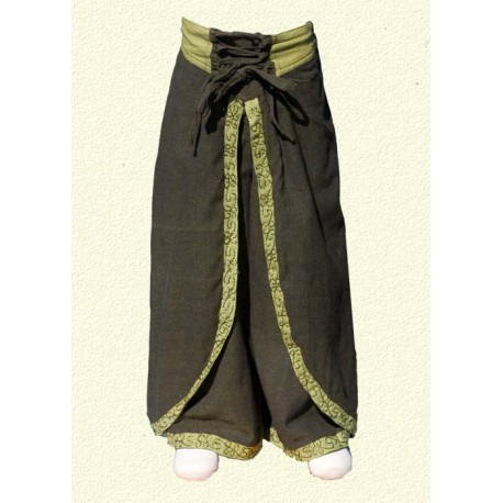 Pantalones nepales princesa india verde caqui 3-4anos