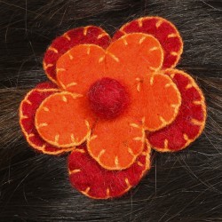Barrette cheveux enfant clip fleur laine bouillie brodee orange
