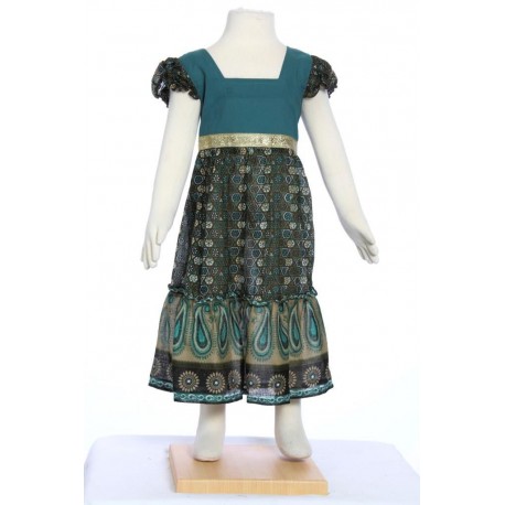 Ethnic long dress girl indian cotton petrol