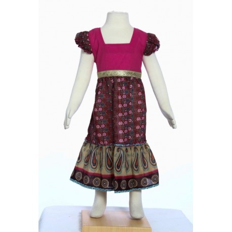 Ethnic long dress girl indian cotton pink