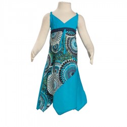 Robe asymétrique coton indien imprimé turquoise