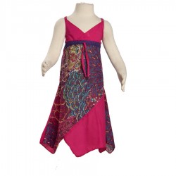 Robe asymétrique coton indien imprimé rose