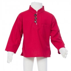 Hippy long sleeves shirt Maocollar plain red