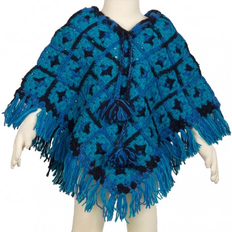 Girl poncho wool crochet blue 4-6years