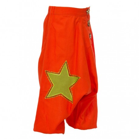 Pantalon afgano hippie nino bordado estrella naranja