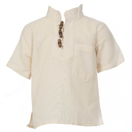 Ethnic short sleeves shirt Maocollar plain white