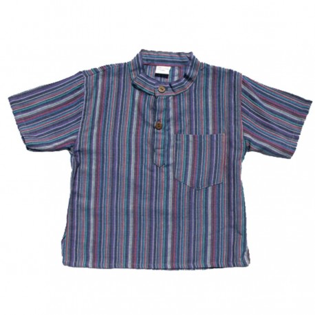 Baby short sleeves shirt maocollar kurta stripe blue     18month