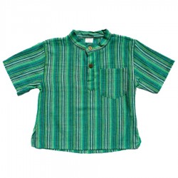 Chemise kurta coton rayée verte