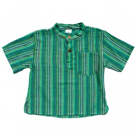 Boy short sleeves shirt maocollar kurta stripe blue     14years