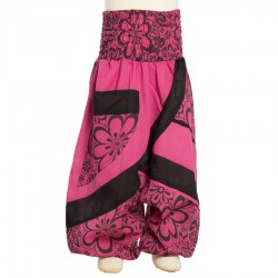 Printed cotton afghan trouser flower rubber waist pink