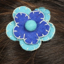 Hair kid clip pin flower felt embroidered blue