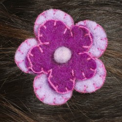 Hair kid clip pin flower felt embroidered purple