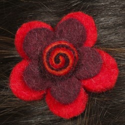 Prendedor pelo nina clip flor lana fieltro espiral rojo