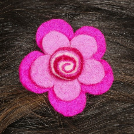 Hair kid clip pin flower felt spiral pink