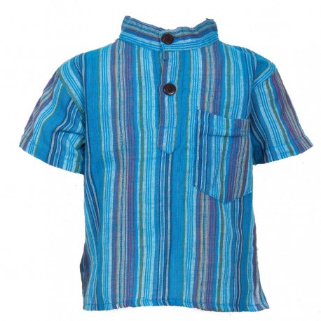 Baby short sleeves shirt maocollar kurta stripe turquoise     18