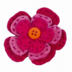 Broche mujer nino lana hervida flora boton rosa