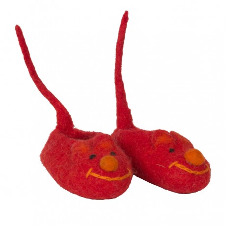 Chaussons laine bouillie souris rouge