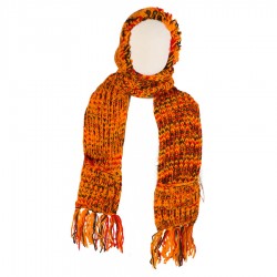 Echarpe capuche laine tricotée rayée orange