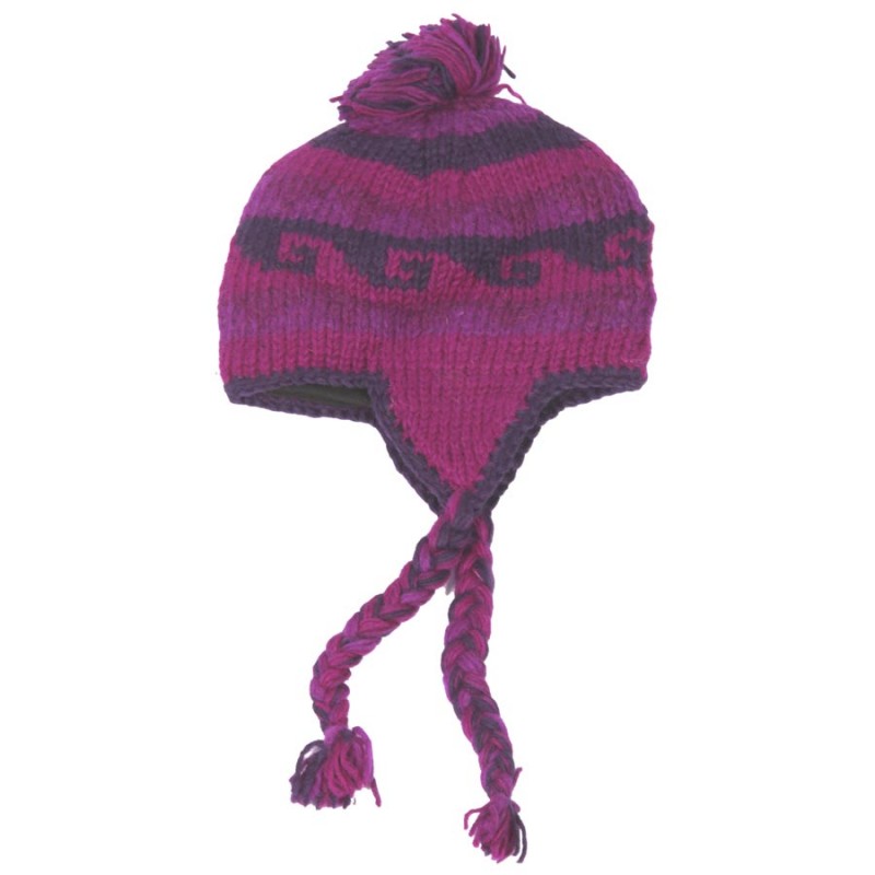 Bonnet péruvien bicolore tricot violet bébé fille