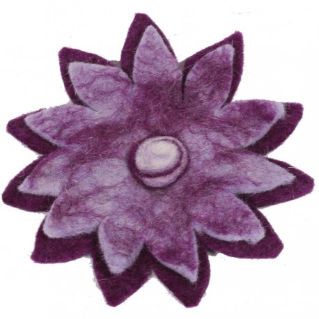 Broche laine bouillie femme grande tulipe spirale violette