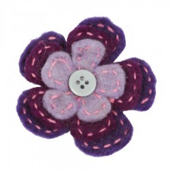 Broche mujer nino lana hervida flora boton violeta