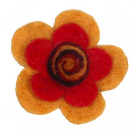Broche enfant fleur spirale orange et noire