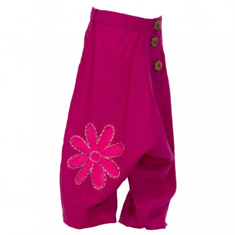 Girl hippy afghan trousers embroidered flower pink