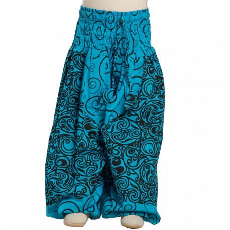 Printed indian cotton baggy trousers turquoise