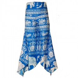 Pantalon ethnique fille blanc et bleu motif éléphant