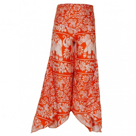 Pantalon ethnique enfant blanc et orange motif éléphant