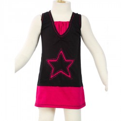 Ethnic nosleeves tee-shirt long tunic star pink and black