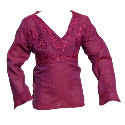 Embroidered tunic long sleeves collarV violet