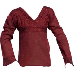 Embroidered tunic long sleeves collarV darkred